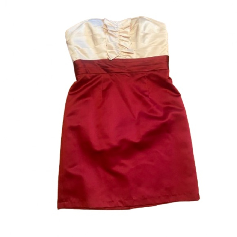 Alfred Angelo Strapless Dress in Burgundy/Maroon & Cream Ruffled Bodice